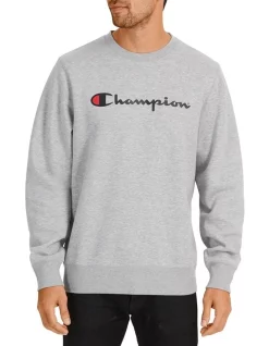 Budget ❤️ Champion Script Crew Sweat Top Grey Marle 👏