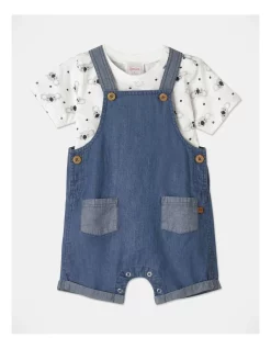 Coupon ✔️ Sprout Koala Tee And Denim Overall Set In Mid Blues 🌟