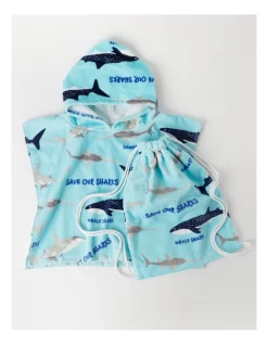 Outlet ⭐ Australian Marine Conservation Society Save Our Sharks Kids Poncho 60x120cm In Blue 🛒