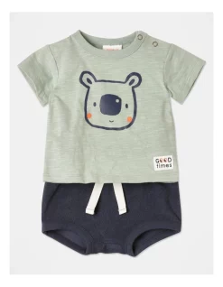 Best Pirce 🌟 Jack & Milly Felix Tee And Short Set In Sage 👍